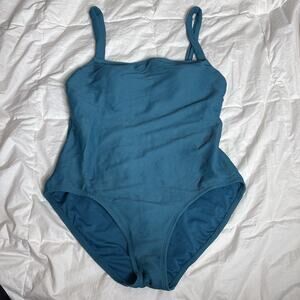 Kona Sol One Piece Swimsuit Teal Ribbed Square Neck Slimming High Coverage Sz LG